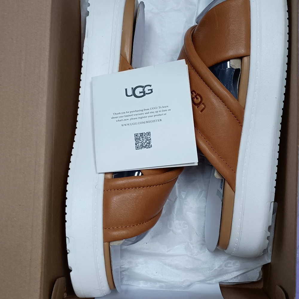UGG Women’s Tan Leather Slide Sandals